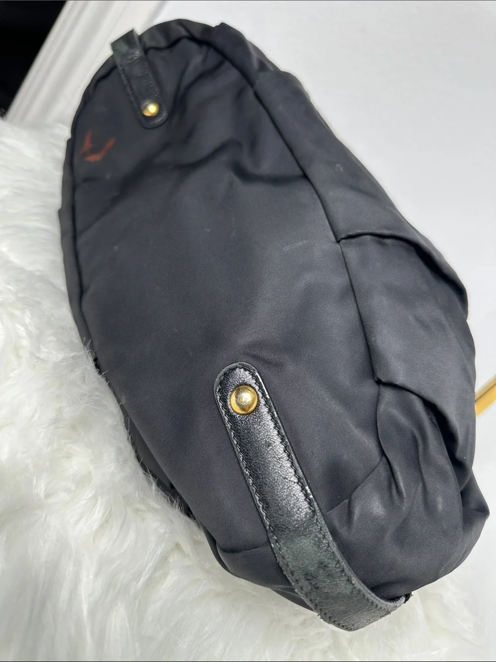 💯Authentic Prada Tessuto Nylon Gathered Satchel Shoulder Bag Black🍀